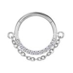 Argola Click Titânio - Pedras de Zircônia frontal com corrente /TAC006