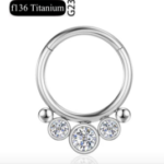 Argola Click Titânio - 3 pedras Zircônia 2 bolinhas frontal /TAC004