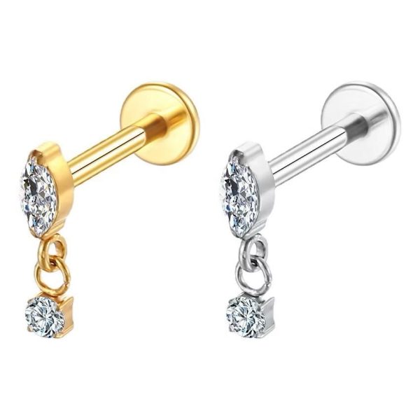Piercing Labret Titânio Zircônia Oval Pingente Redondo/T087 - Imagem 5