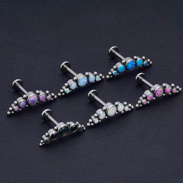 Piercing Labret Titânio - 5 Opalas e 14 Bolinhas / T035 - Imagem 1