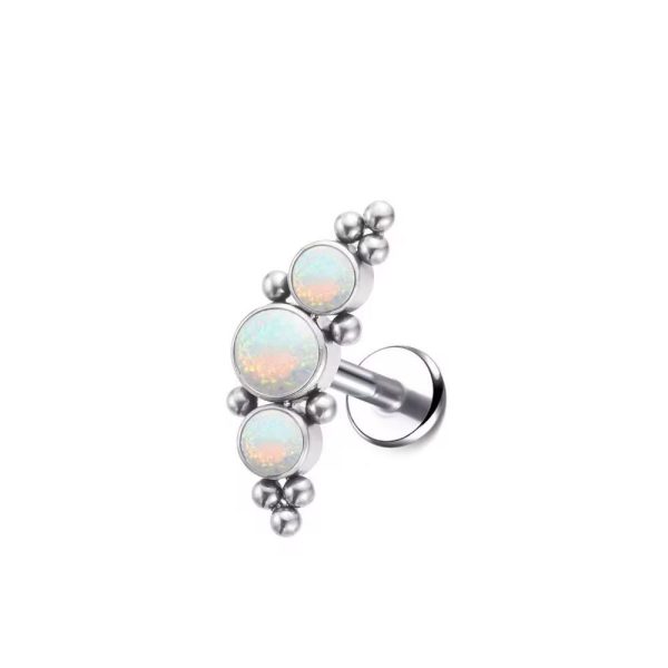 Piercing Labret Titânio - 3 Opalas e 10 Bolinhas /T033 - Imagem 1