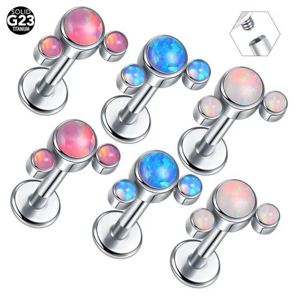 Piercing Labret Titânio - 3 Opalas /T047 - Imagem 1