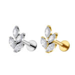Piercing Labret Titânio - 4 Folhas Zircônia /T038