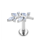 Labret Titânio - 4 folhas e 4 mini zircônia /TLA069