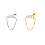 Labret Titânio - 5 folhas  zircônia com corrente/TLA072