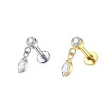 Piercing Labret Titânio Zircônia Cúbica com Pingente Oval /T099