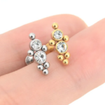 Labret Aço - 2 pedras zircônia 6 bolinhas /ALA139