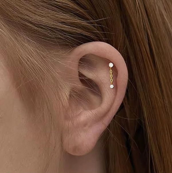 Piercing Labret Titânio Zircônia com Corrente/T174 - Imagem 2