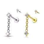 Piercing Labret Titânio Zircônia com Corrente/T174