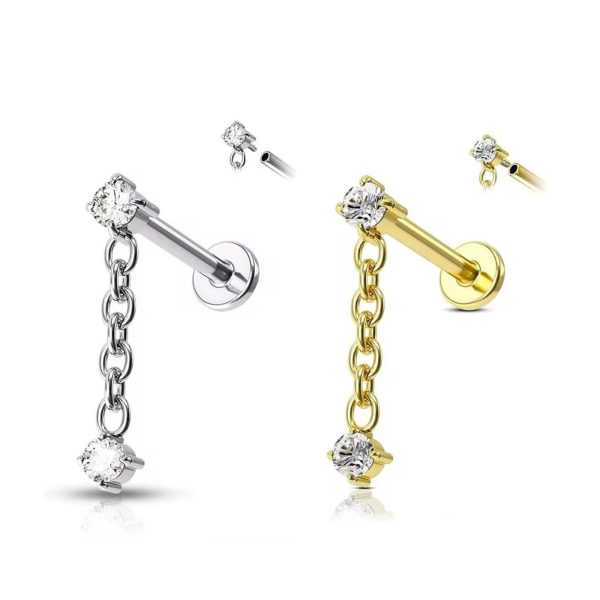 Piercing Labret Titânio Zircônia com Corrente/T174 - Imagem 6