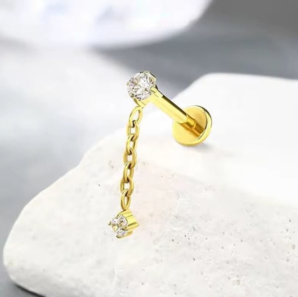 Piercing Labret Titânio Zircônia com Corrente/T174 - Imagem 4