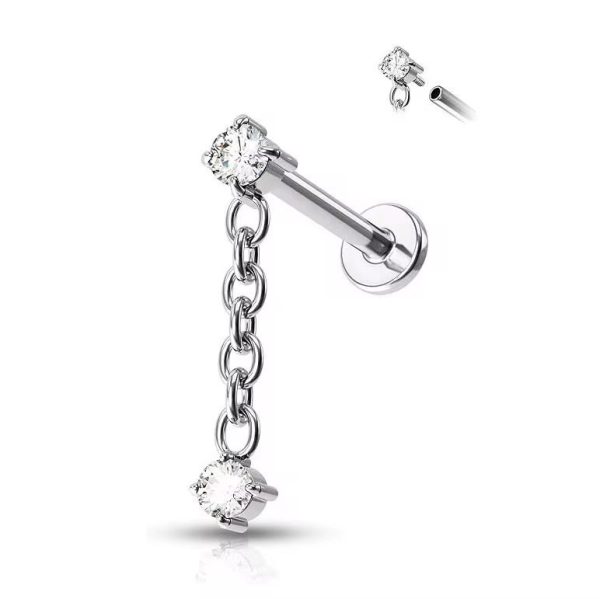 Piercing Labret Titânio Zircônia com Corrente/T174 - Imagem 5
