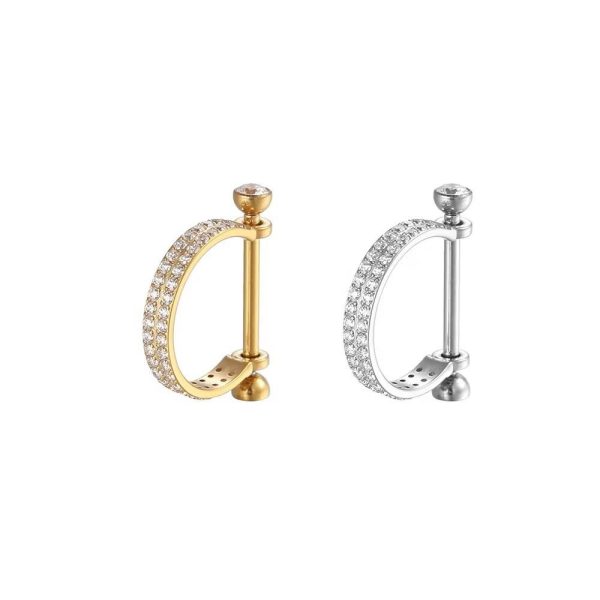 Piercing Meia Argola Aço Cirúrgico 2 Fileiras Zircônia Cravejada/A283 - Imagem 1