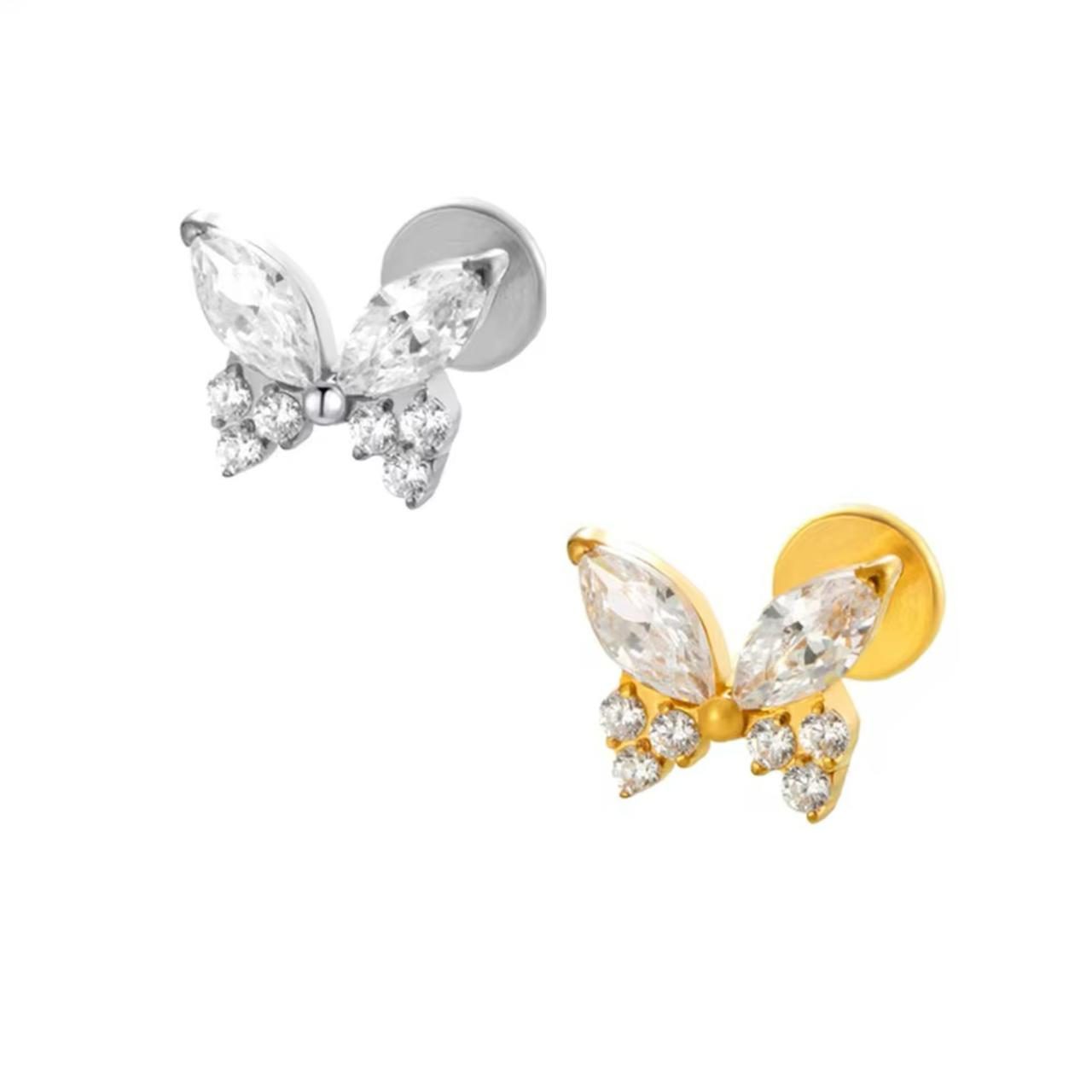 3005cb59-68dc-4173-bf93-8821a0cbd519 Piercing Labret Titânio Borboleta Com Pedras/T417 - Imagem 1