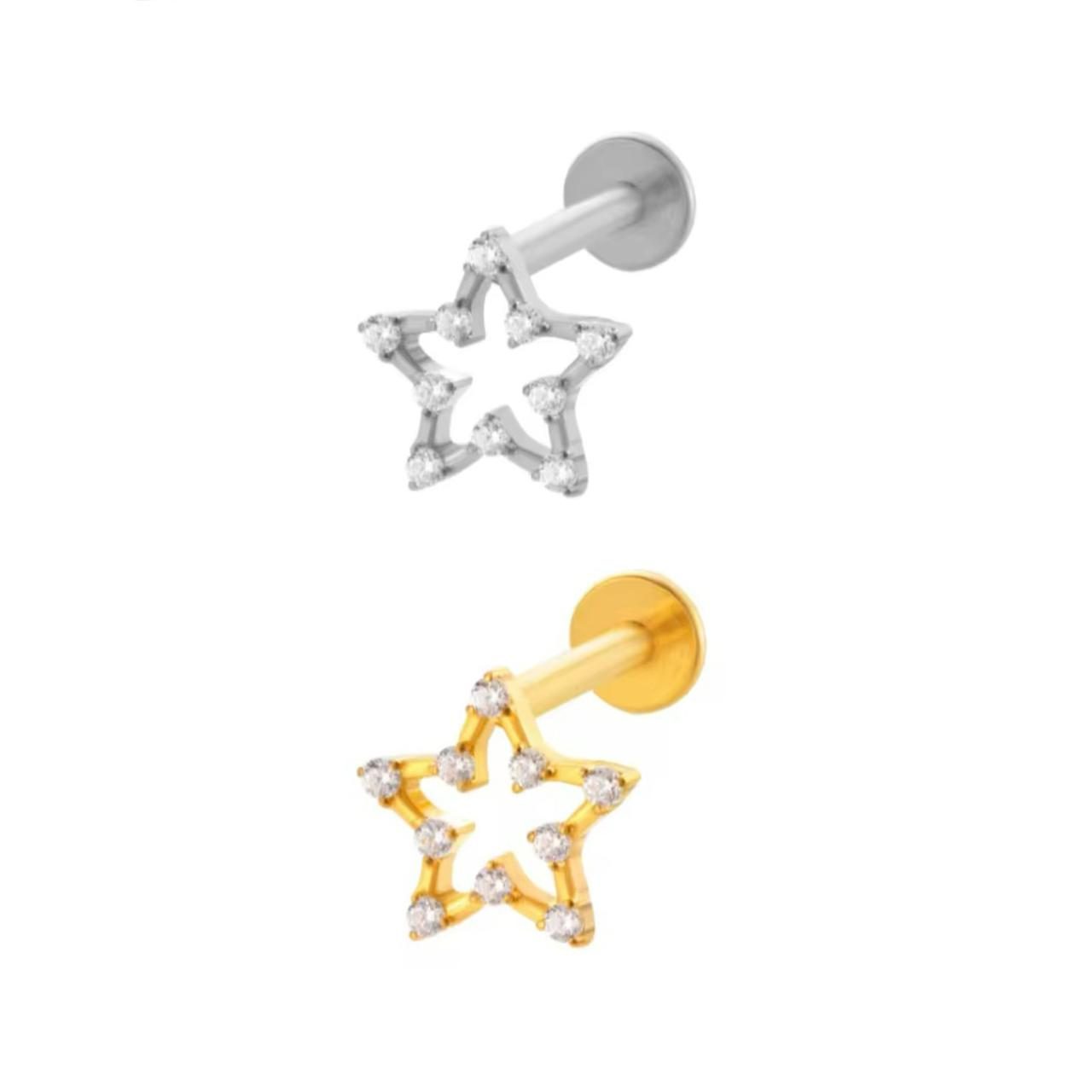 6f545492-99eb-41f0-a179-fd65c4644a27 Piercing Labret Titanio Estrela com Zircônia Delicada/T413 - Imagem 1