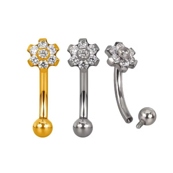 Piercing Minibarbell Curvo Titânio Flor 6/T619 - Imagem 1