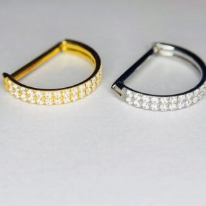 Argola Click Titânio Dupla – Formato ‘D’ Meia Zircônia/T642