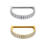 Piercing Argola Click Titânio Dupla Formato ‘D’ Meia Zircônia/T642