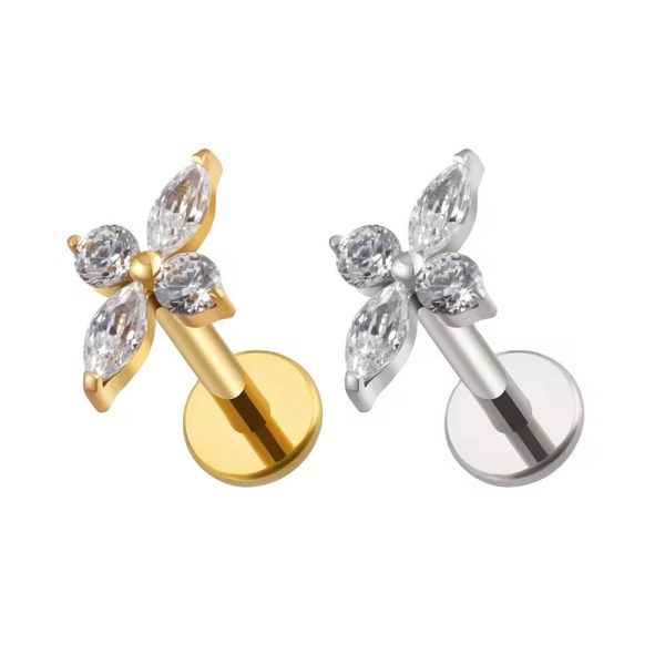 Piercing Labret Titânio  Flor Zircônia/T649 - Imagem 1