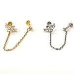 Piercing Labret Titânio 4 Folhas com Corrente e Ponto de Luz/T674