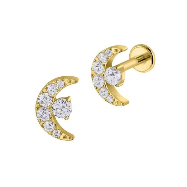 Piercing Labret Titânio Lua Zircônias Cravejadas/T651 - Imagem 2