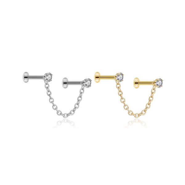 Piercing Labret Aço Ponto de Luz Duplo com Corrente/A695 - Imagem 1