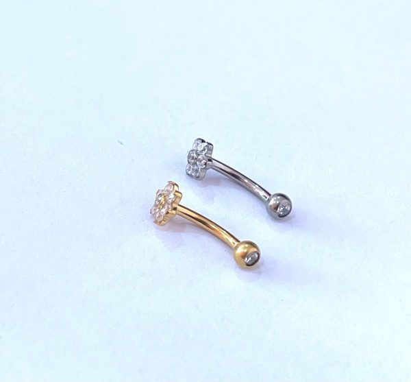 Piercing Minibarbell Curvo Titânio Flor 6 com Zirconia na Bolinha/T678 - Imagem 1