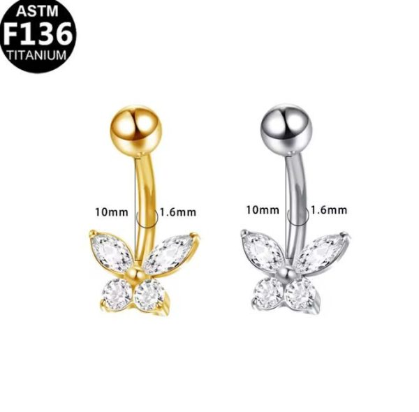 Piercing Minibarbell Curvo Titânio Borboleta com Zircônia/T682 - Imagem 1