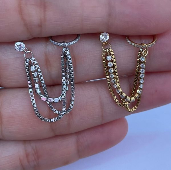 Piercing Argola com Corrente e Ponto de Luz Aço/A697 - Imagem 1