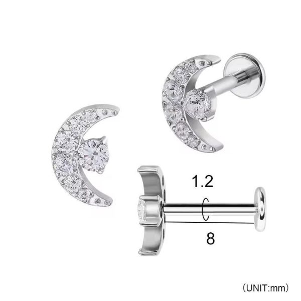 Piercing Labret Titânio Lua Zircônias Cravejadas/T651 - Imagem 3