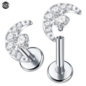 Piercing Labret Titânio Lua Zircônias Cravejadas/T651
