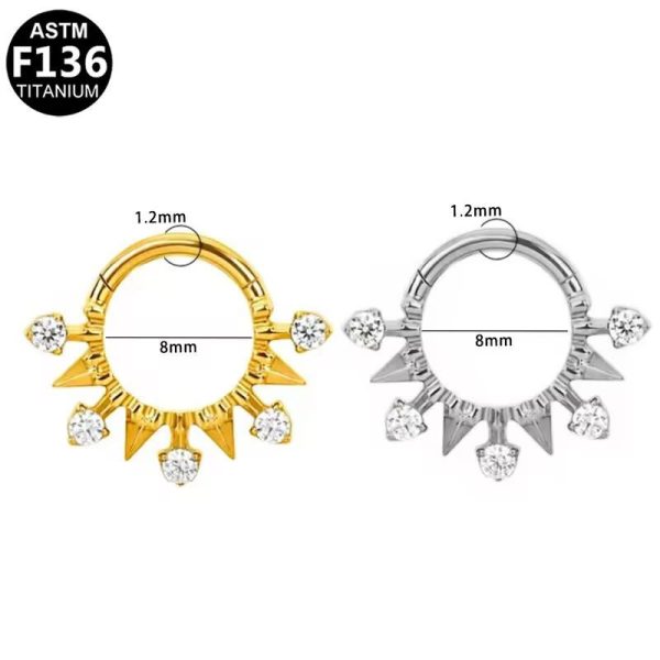 Piercing Argola Titânio Detalhe Zircônia e Spike/T705 - Imagem 1
