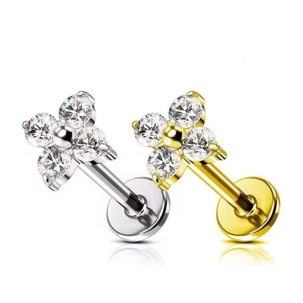 Piercing Labret Aço Cirúrgico Flor 4 Pétalas/A716 - Imagem 1