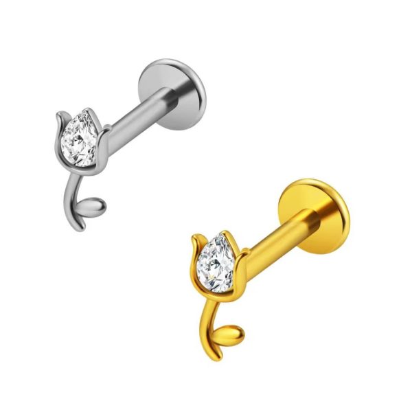 Piercing Labret Aço Cereja Zircônia/A718 - Imagem 1
