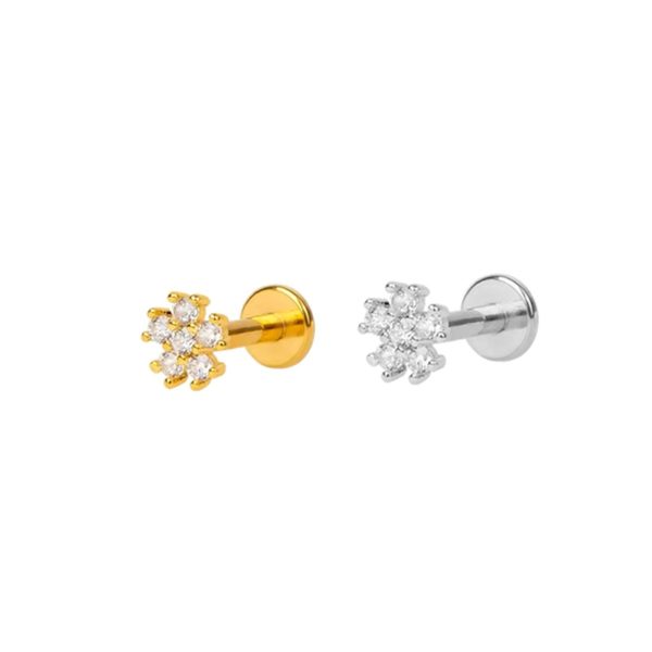 Piercing Labret Aço Cirúgico Flor Zircônia Cravejada/A745 - Imagem 1