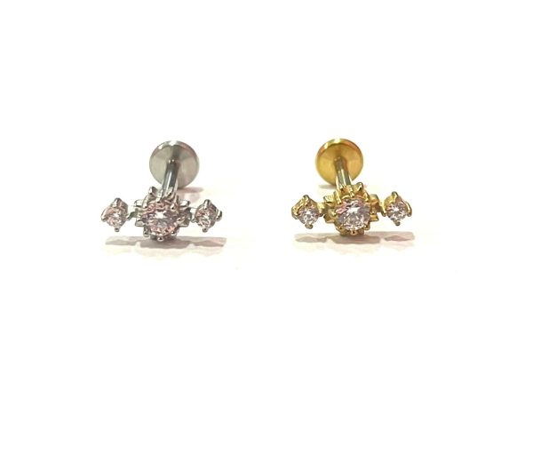 Piercing Labret Aço Geométrico com Zircônia/A742 - Imagem 1