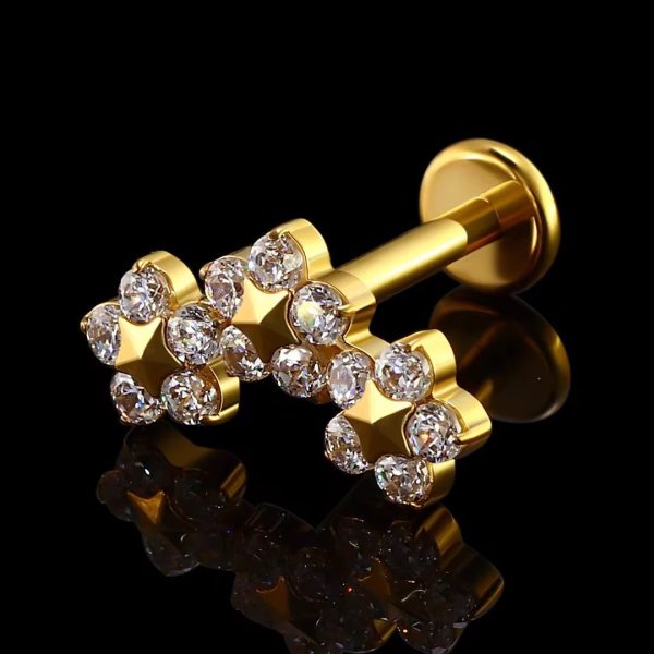 Piercing Labret Titânio Cluster 3 Flores/T764 - Imagem 6