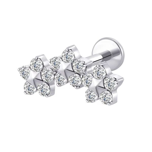 Piercing Labret Titânio Cluster 3 Flores/T764 - Imagem 4