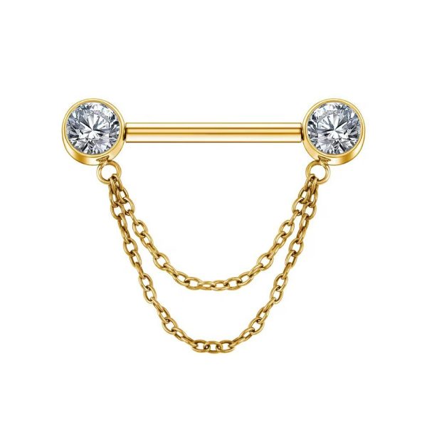 Piercing Mamilo Titânio Zircônia Corrente/T755 - Imagem 2