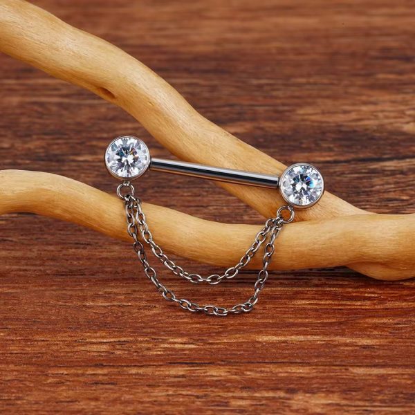 Piercing Mamilo Titânio Zircônia Corrente/T755 - Imagem 4