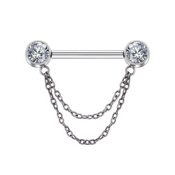 Piercing Mamilo Titânio Zircônia Corrente/T755 - Imagem 3