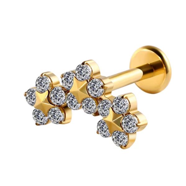Piercing Labret Titânio Cluster 3 Flores/T764 - Imagem 2