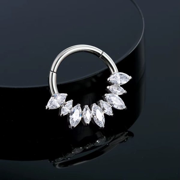 Piercing Argola Titânio Segmento Articulado 9 Pedras Zircônia Oval/T772 - Imagem 3