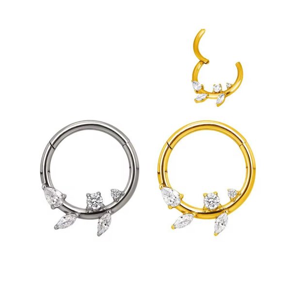 Piercing Argola Titânio Folha Zircônia Cravejada/T771 - Imagem 3