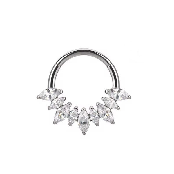 Piercing Argola Titânio Segmento Articulado 9 Pedras Zircônia Oval/T772 - Imagem 2