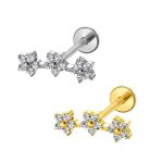 Piercing Titânio Labret 3 Flores De 5 Pétalas/T798