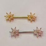 Piercing Mamilo Aço Cirúrgico Zircônico Flor De 7 Pétalas Cravejadas/A810