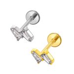 Piercing Titânio Labret Raio Com 2 Pedras Cravejados/T799