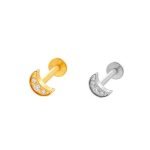 Piercing Labret Titânio Push Pin Mini Lua com Zircônia/T836