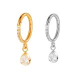 Piercing Argola Click Titânio Zircônia Lateral com Pingente Gota/T873